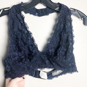 Addie Lace Halter Unlined Bralette Blue Small